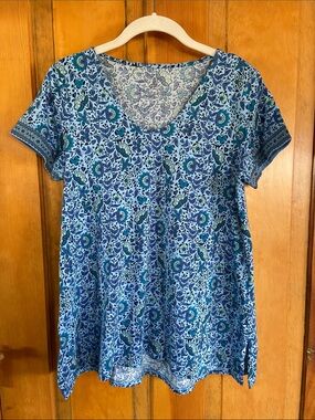 J. Jill Blue Floral V-Neck Tunic